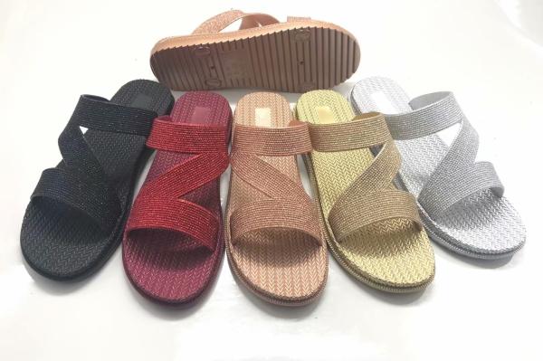 Latest New Design Good Price Shining PVC Women Shoes Flat Sandals Ladies Slipper