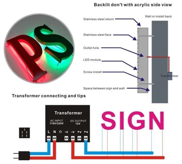 Plug Power Supply 2024 Customized Size LED Metal Backlit Letters for Outdoor and Indoor