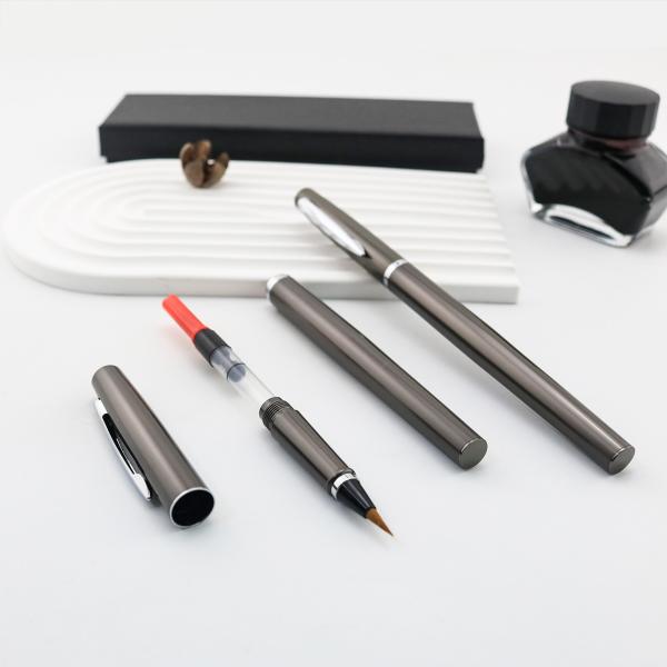 Grey Metal Calligraphy Brush Pen Fountain Pen Style Soft Tip Brush Pen