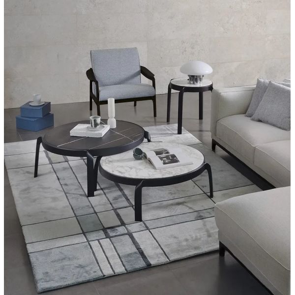 Premium Interior Coffee Side Table With Marble Top Curved Walnut Frame Legs