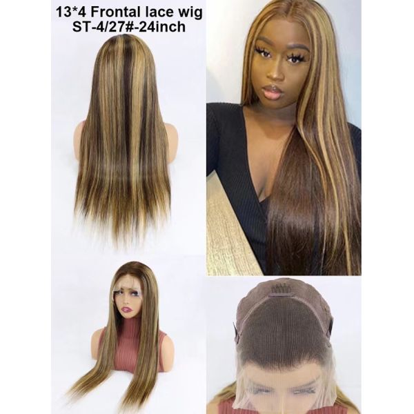 Кинки прямые настройки человеческих волос парики коричневый дышащий