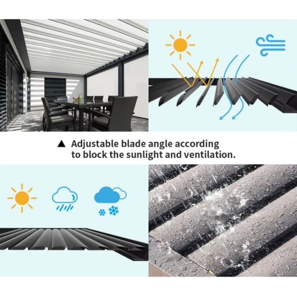 Водостойкий наружный биоклиматический тент защиту от дождя роскошная современная электрическая пергола алюминиевая крышка павильон