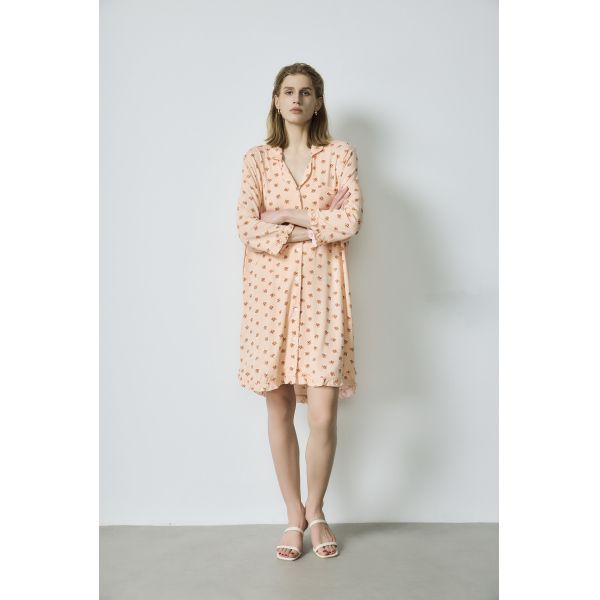 6A 19mm Mulberry Silk Floral Print Midi Length Sleep Shirt Dress