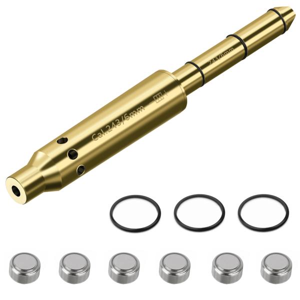 Brass Bore Sight Lasercal 243/6mm Red Dot Boresighter With Extra Batteries
