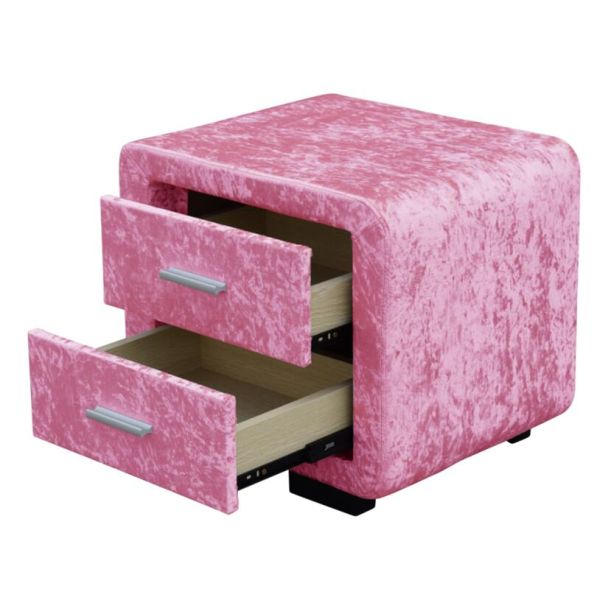 Розовый бархат прикроватного столика ткани толкотни покрыл Nightstand с 2 ящиками