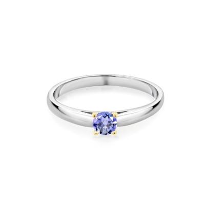 Gem Stone King 0,18 Ct Tanzanite azul 925 Sterling Silver Ring con los dientes del oro amarillo 10K suena