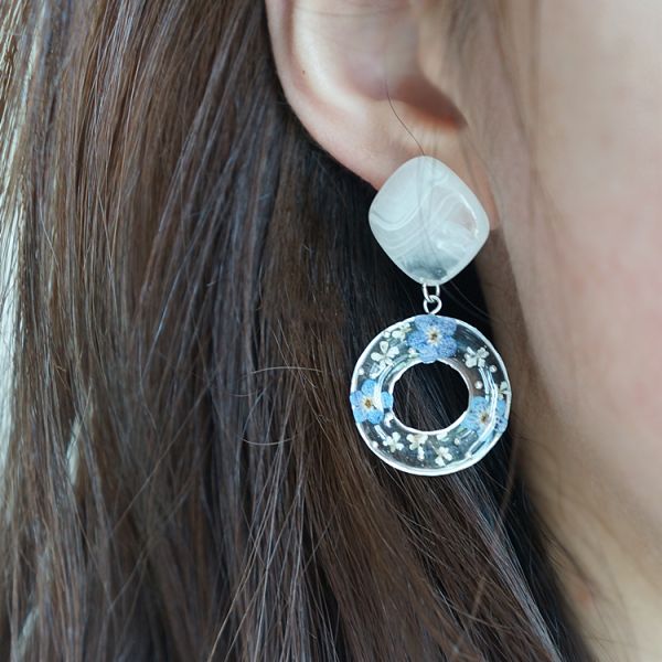 Forget-Me-Not Handcrafted Blue White Cube Single Stone And Germany Resin Ring Earrings For Christmas