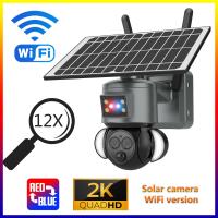 Da câmera solar de Wifi do projetor de Smart do zumbido de PTZ 12X aviso azul vermelho