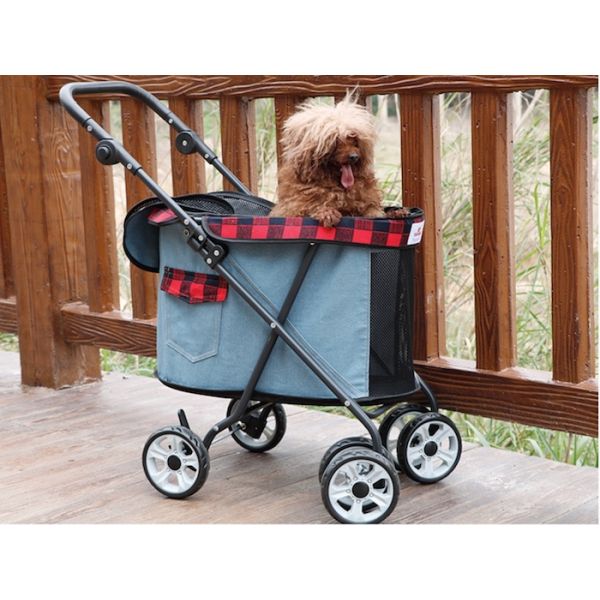 Вагонетка собаки вагонетки несущей собаки голубого холста ковбоя уютная на колесах 53x39x82cm