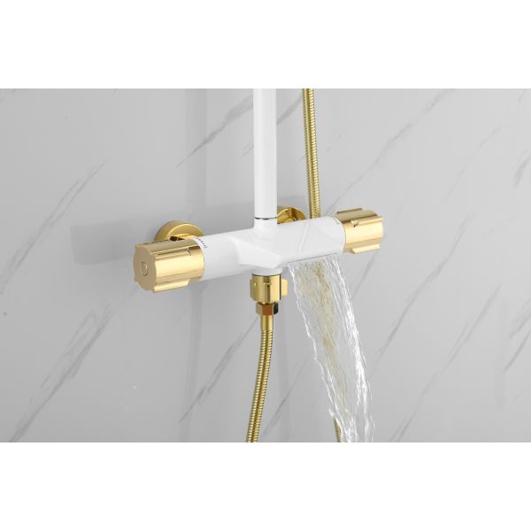 Slide Bar Hotel Golden Waterfall Shower Set Complete With Stainless Steel Bar Shower Head