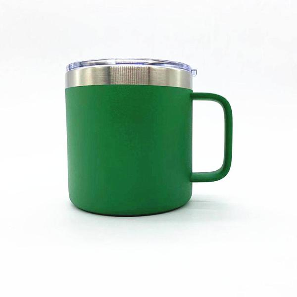 Double Wall 12oz Stainless Steel Insulated Coffee Mug With Handle / Sliding Lid