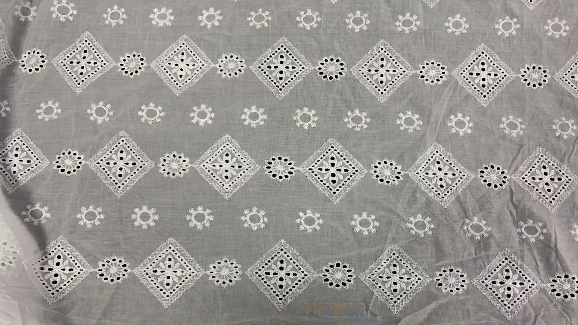 Vintage Diamond Sunflower Eyelet Cutwork Cotton Fabric, Breathable Hollow Embroidery Fabric for Blouse Skirt