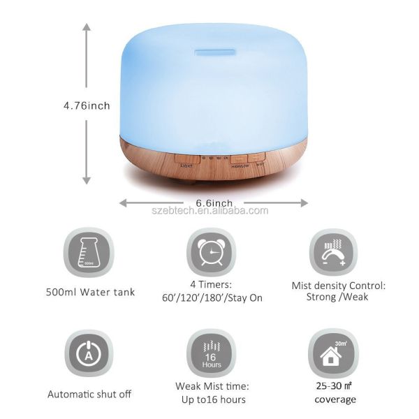 500ml Smart Humidifier Large Room Aromatherapy Essential Oil Diffuser with Remote Control for Bedroom
