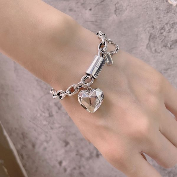 Korean Thick 925 Sterling Silver Love Heart-shaped Personalized  Simple Fashion Bracelet for Women