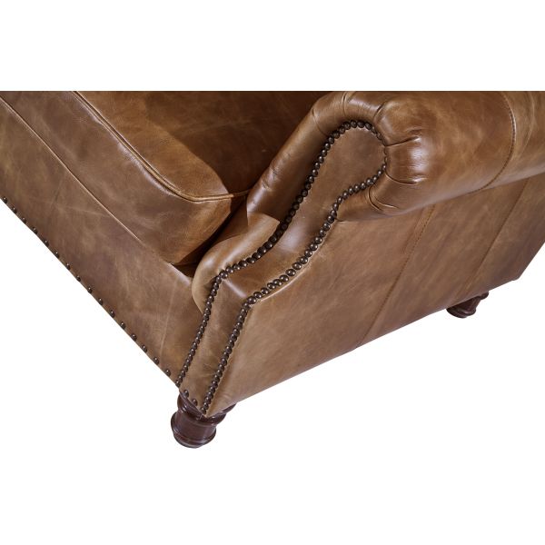 Rolled Arms 2 Seater Leather Sofa Vintage Tan Brown Color High Density Foam / Sponge 