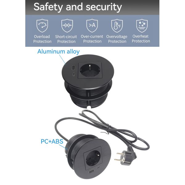 Schuko Conference Table Grommet Recessed Power Outlet USB20W 3 Inch