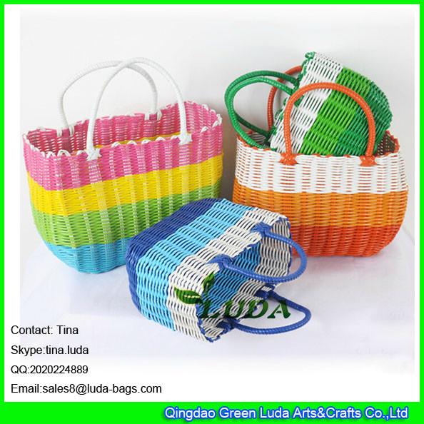 LUDA 2015 new arrival trendy colorful pp straw beach towel tote bag