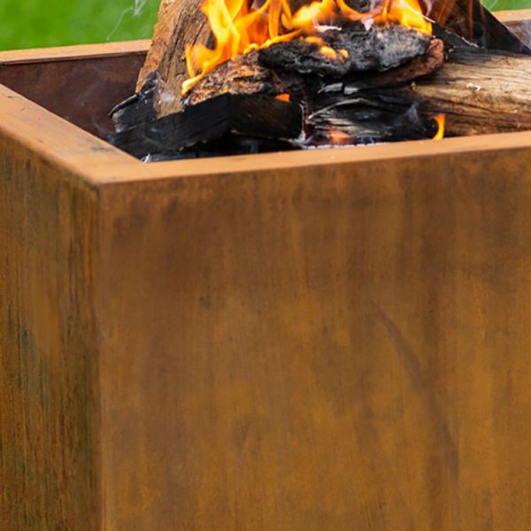 Outdoor Wood Burning Square Metal Fire Pit 600 X 600 X H500mm
