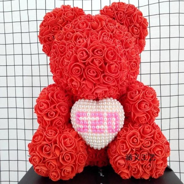 Popular Rose Bear Foam Rose Teddy Bear With Pear Heart For Valentines Day