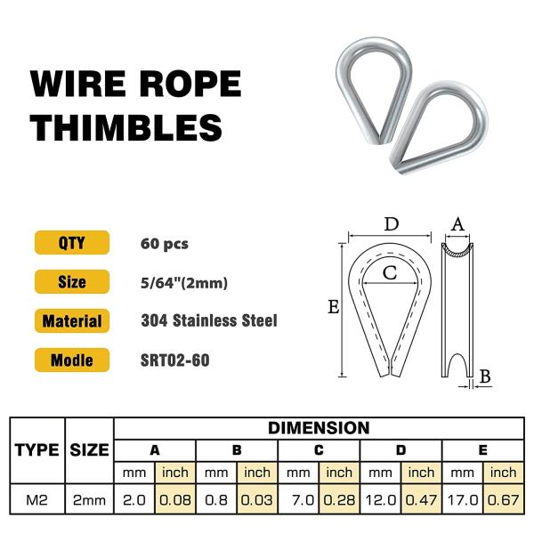 Stainless Steel Wire Crimp Sleeves Thimbles 1/16'' Diameter Anti Corrosion Durable