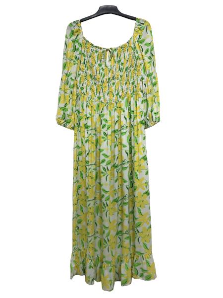 Printed Custom Womens Dresses Off Shoulder Long Frill Dresses With Smock Design