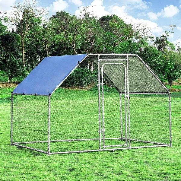 6.67' Chicken Coop Galvanized Metal Hen House Large Rabbit Hutch Poultry Cage Backyard with Cover Walk in Chicken Cage