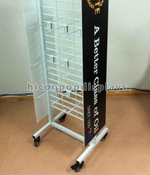 White Coated Wire Metal Supermarket Display Shelves Floor Standing With 4 Casters