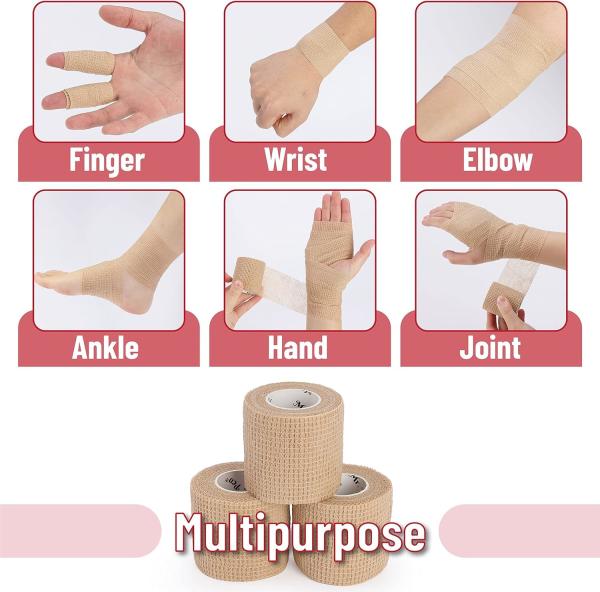 Self Adhesive Bandage Wrap, 6 Pack, Skin Colored, 2“ x 5 Yards, Cohesive Bandages, Medical Wrap, Elastic Bandage Wrap