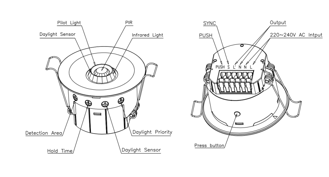 Easy use series flush-mounted detectors PIR 360° Ceiling Mount Occupancy Sensor