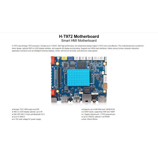 H-T972 Smart HMI Mainboard Standard 16GB EMMC Standard 51Pin 4K LCD screen cableVGA interface