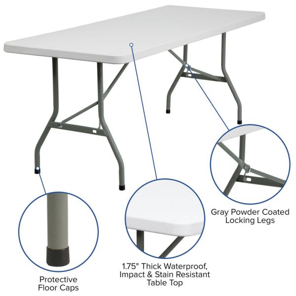 Portable 6ft White Plastic Dining Table for Outdoor BBQ Camping and Picnic Folded Yes