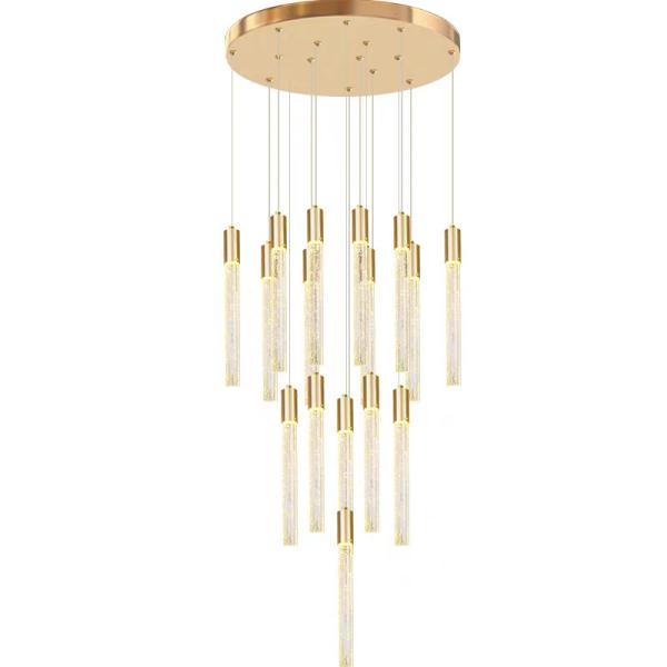 Lumière pendant d'escalier de luxe moderne intérieur de l' hôtel or / noir Crystal Stick Design