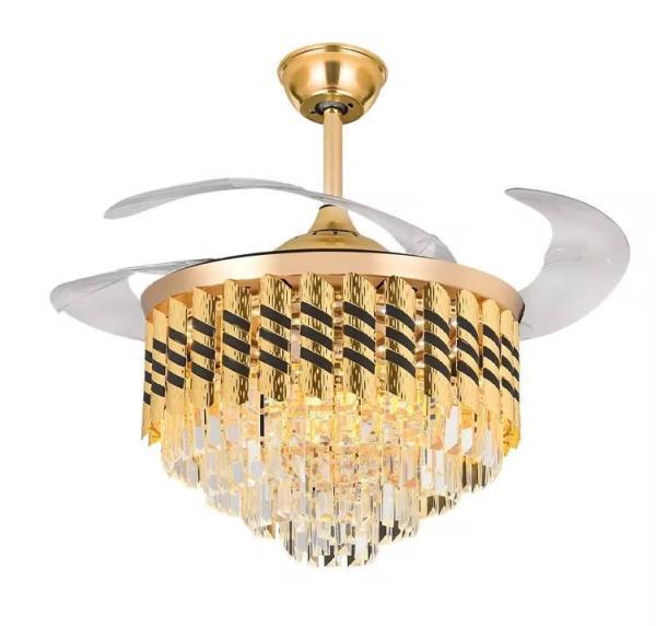 Modern Black LED Chandelier Fan Light Retractable Remote Control Ceiling Lamp With Fan