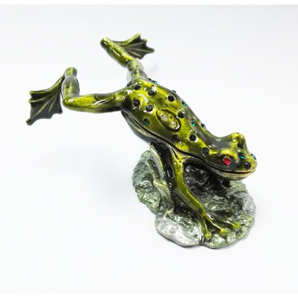 Leaves the frog shape trinket box with rhinestone for lovely jewelry box