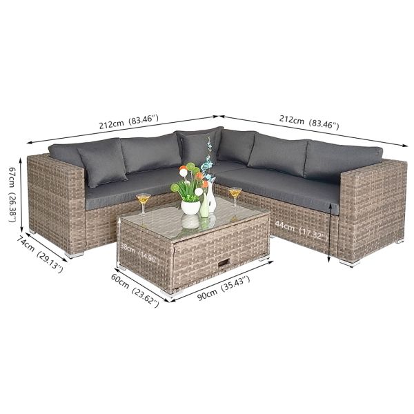 Set of 4 Wide Rattan Metal Frames Hot Sale Garden Furniture Set with Storage Table