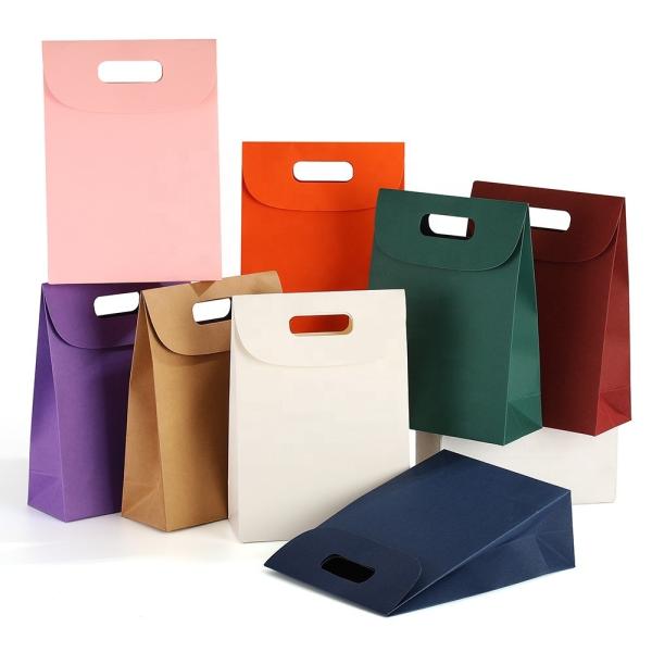Wholesale Customizable Candy Kraft Paper Bag Solid Color Flip Cover Handbag with LOGO Gift Paper Bag