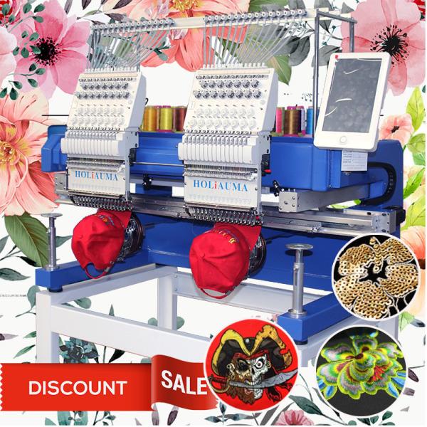400*500mm two head embroidery machine 15 needles cap t-shirt flat 3d sequin commercial embroidery machine for sale
