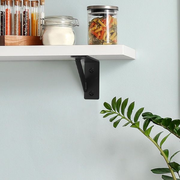 Standard Black Metal Braces for Wood Large Fireplace Mantel Triangle Angle Brackets