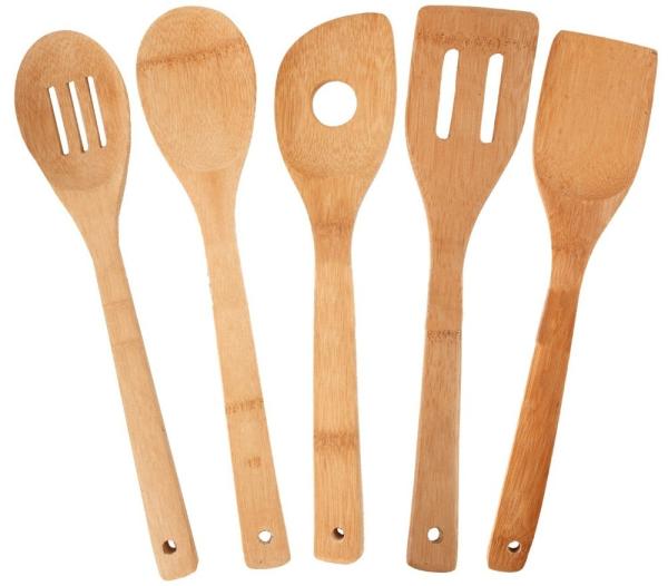 FPA free organic bamboo reusable kitchen cooking utensil with holder set of 7