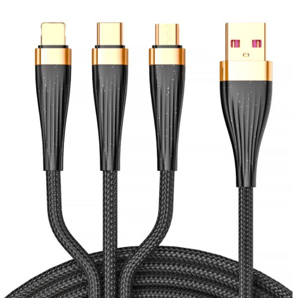 3-in-1 Sparkle USB Charging Cable, Braided TPE 1.25m/2m - Compatible with iPhone/Type-C/Micro-USB Devices