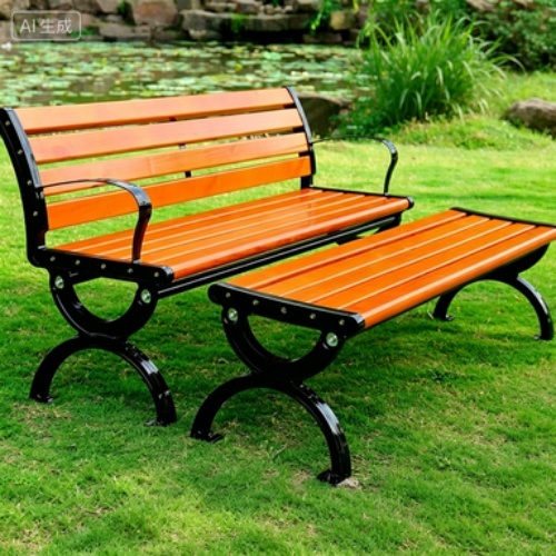 Anti‑Corrosive Wood Outdoor Park Bench With Backrest , Cast Iron Frame Public