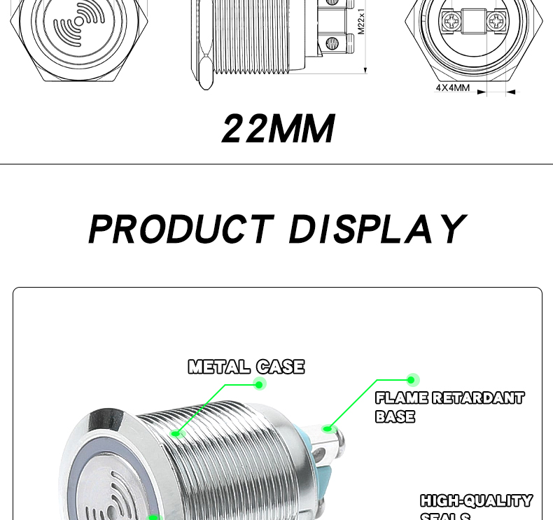 12V 24V IP66 Waterproof 60dB LED Light Source Metal Alarm Buzzer 16mm 19mm 22mm Intermittent Shining Red Light Color Screw