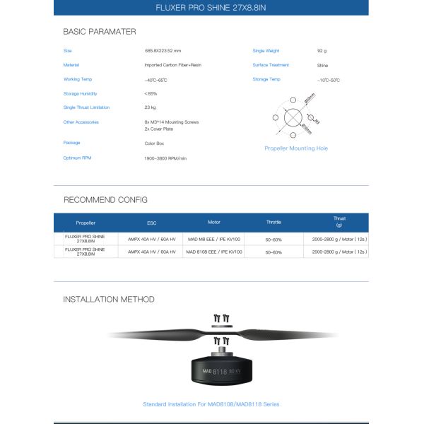 FLUXER 27x8.8 polegadas de hélice reta brilhante