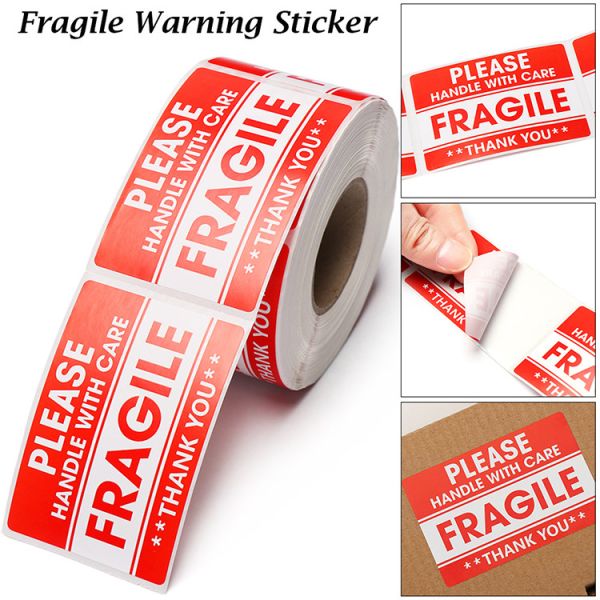 Fragile Warning PVC Label Sticker For Packing Careful Handling And Safe Shipping