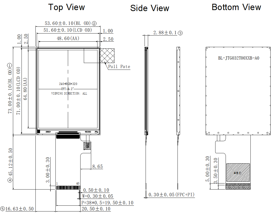 3.2 Inch Industrial Grade IPS LCD Display Screen 240x320 Resolution 600cd/M2 Brightness