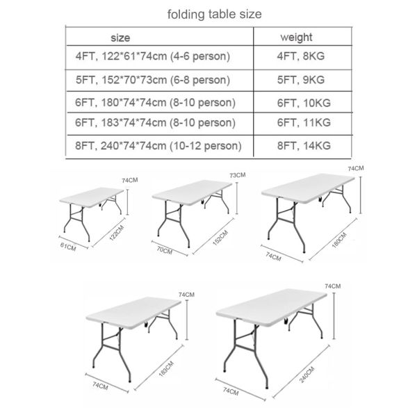 Foldable 6ft 8ft Plastic Dinning BBQ Picnic Camping Table Outdoor Furniture for Events