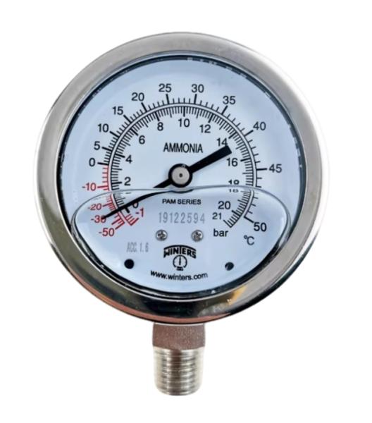WINTERS PAM-60 Stainless Steel Ammonia Pressure Gauge with IP65 Protection and 160mm Dial Size for Industrial Use
