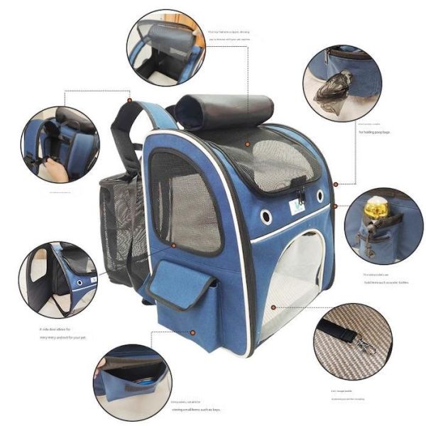 Washable Blue Polyester Oxford Expandable Pet Rucksack Travel Bag Durable Non Toxic Ideal For Indoor Outdoor Pet Owners Needing Safe And Easy To Clean Travel Gear