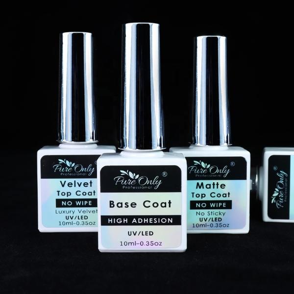 Professional Grade Pure Only Nail Suppliers No Cleanse No Wipe Chrome Uv Led Gel Top Coat Base Coat for Gel Polish Nails