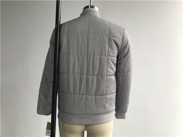 Grey Quilted Mens Polyester Bomber Jacket With Rib Detail Plastic Zip Through Tw77570